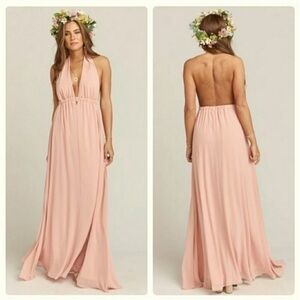 SHOW ME YOUR MUMU Luna Halter Dress - Dusty Blush Crisp